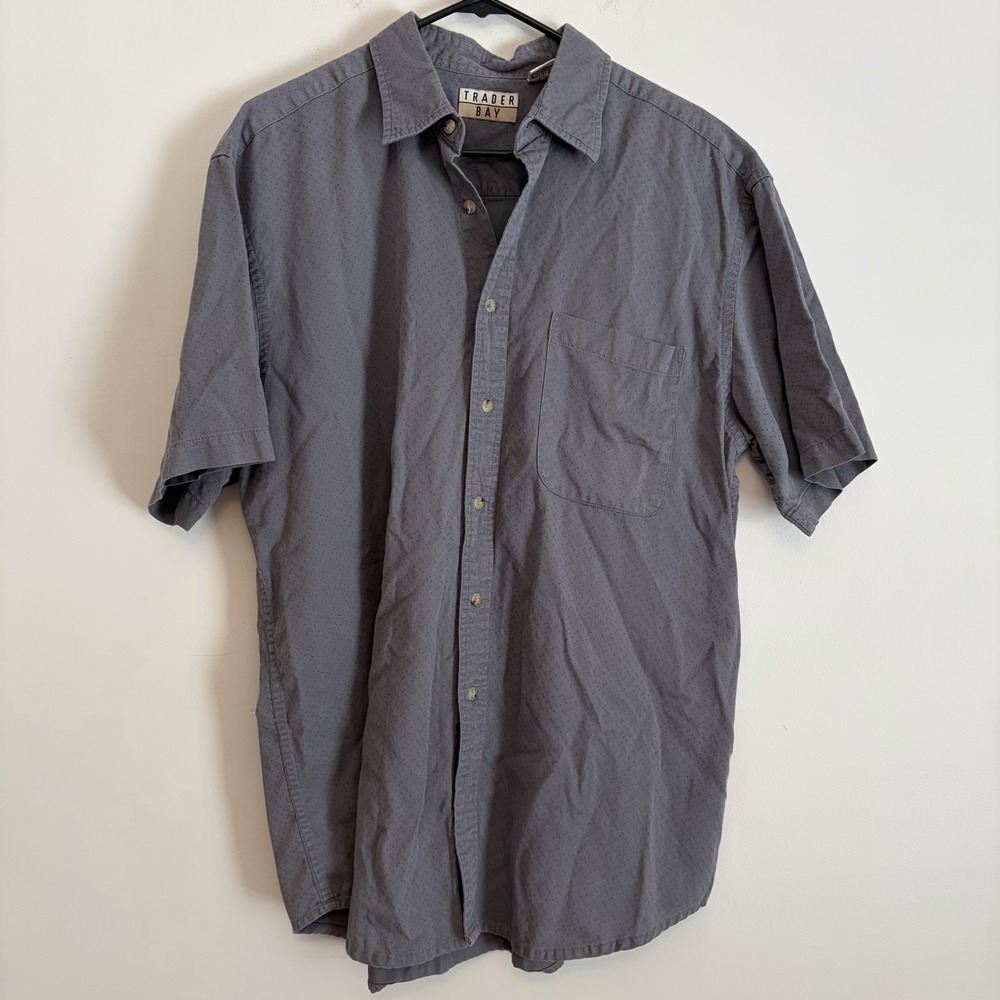 Trader Bay Large Short Sleeve Gray Button Up Collared Shirt Texture Outdoor Work